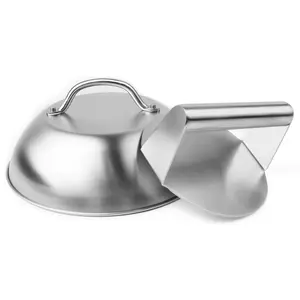 Smash Burger Press & Melting Dome Kit – 5.5" Grill Press + 8.9" Basting Cover | Heavy-Duty Stainless Steel Griddle Accessories for Flat Top Grill & Stovetop Cooking