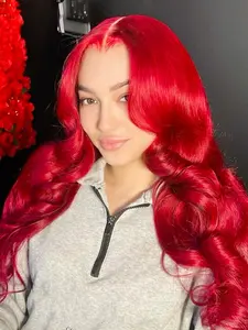 28 Inch Red Long Wavy Wigs for Women, 13x4 Synthetic Fiber WIgGorgeous Fluffy Wigs without Bangs, Heat Resistant Fiber Synthetic Lace Front Wigs for Party, Daily Use Import High Temperature Silk, Holiday Strap, Machine Made Wig
