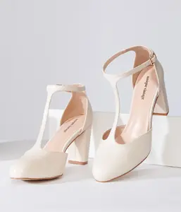 Unique Vintage Beige Leatherette T-Strap Astaire Pumps