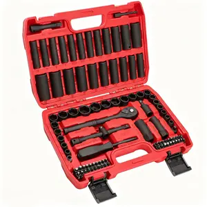 3/8”Drive Impact Socket Set,Standard SAE(5/16 to 3/4-Inch) Metric Size(8-22mm), 95 Piece, CR-V Steel Deep&Shallow Kit, Adapters, Ratchet Handle, Screwdriver Bit Set, Spark Plug Socket, 6 Point