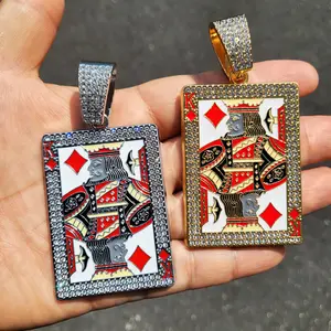 Poker Card King of Diamond CZ Large Iced Charm Pendant Jewelry Gold / Silver Tone Fashion Accessory