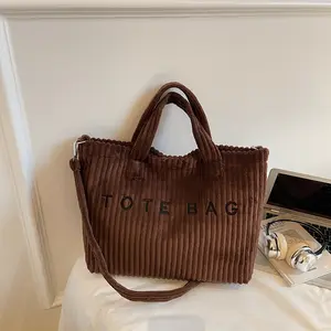 Korean-style relaxed corduroy 2026 autumn/winter new style large capacity niche design versatile shoulder tote bag/handbag