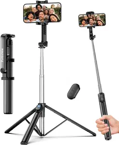 67” Selfie Stick Tripod for iPhone, Lightweight Travel Phone Tripod with Wireless Remote, Extendable Cell Phone Stand for Photography, Video & Live Streaming – Black