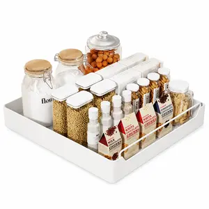 Slide Out Cabinet Organizer No-Drill Pull Out Pantry Shelf - Heavy Duty Kitchen Storage Organizer with Soft-Close Damping. Adhesive Drawer Maximize Space for Under Sink, Bathroom Vanity & Spices. Tool-Free Home Cabinet Sliding Drawer Rack
