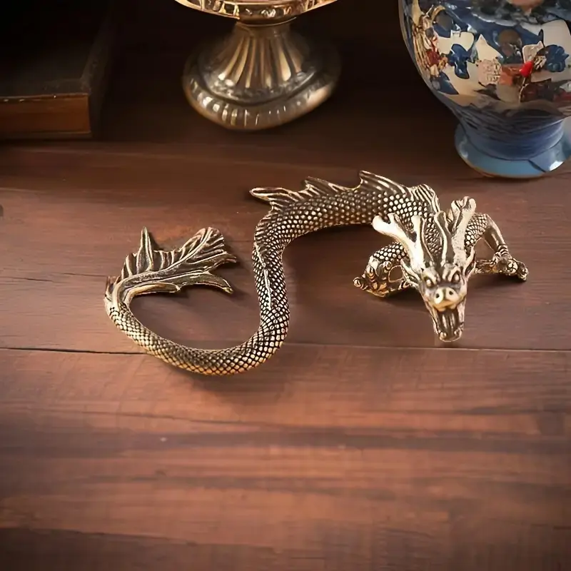 Lucky Brass Dragon Statue, Statue Figurines, Multifunctional Home & Office Decor, Perfect for Bookshelf or Desktop Display, Elegant Desk Accessory Symbol, Decorative Sculptures, Home Ornaments