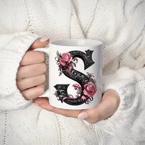 1pc 11oz Floral Alphabet Mug 11oz – A-Z Letter Coffee Cup for Women