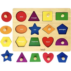 Montessori Toy Shape Peg Puzzles Baby Puzzle 12-18-24 Months with Knob for Infant-Toddlers 1-3