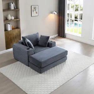 ARCH 52.4'' Boneless Chaise Lounge Chair Indoor-Oversized Cloud-Like Cozy Comfy Modular 3-in-1 Sofa Bed for Reading, Living Room & Bedroom Corduroy Couch Sleeper,Grey