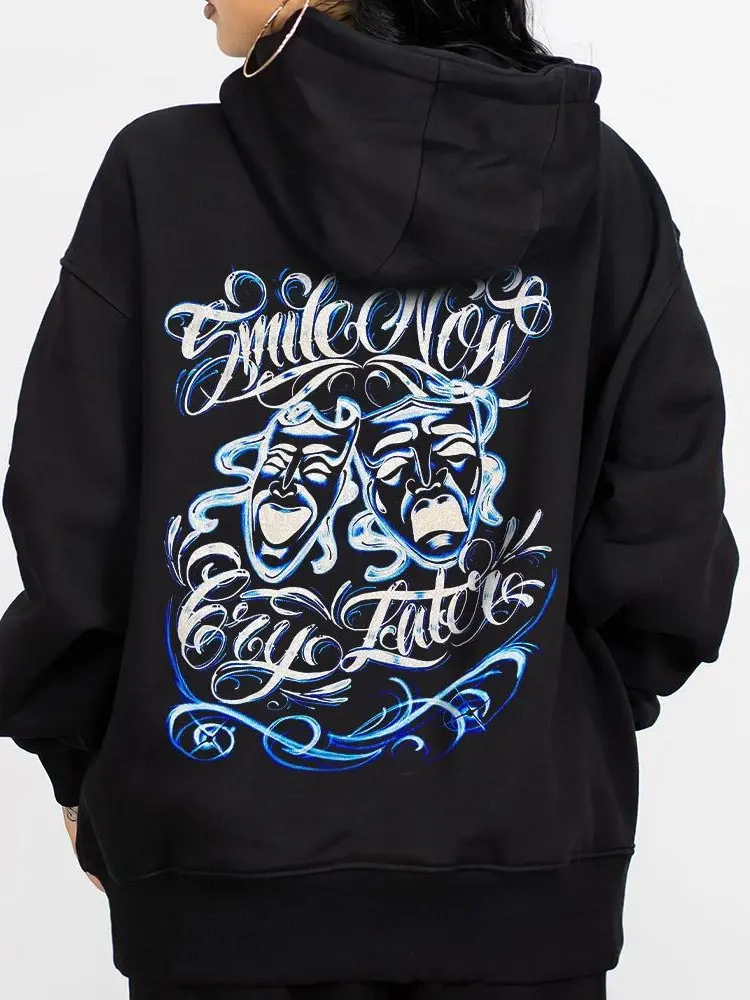 5 Chicano Smile Now Cry Later Graphics, Lowrider Hoodie Sweatshirt T-Shirt Outfits Casual, Chicanos Clothing, Cholo Clothes Mexican Style Streetwear Gift