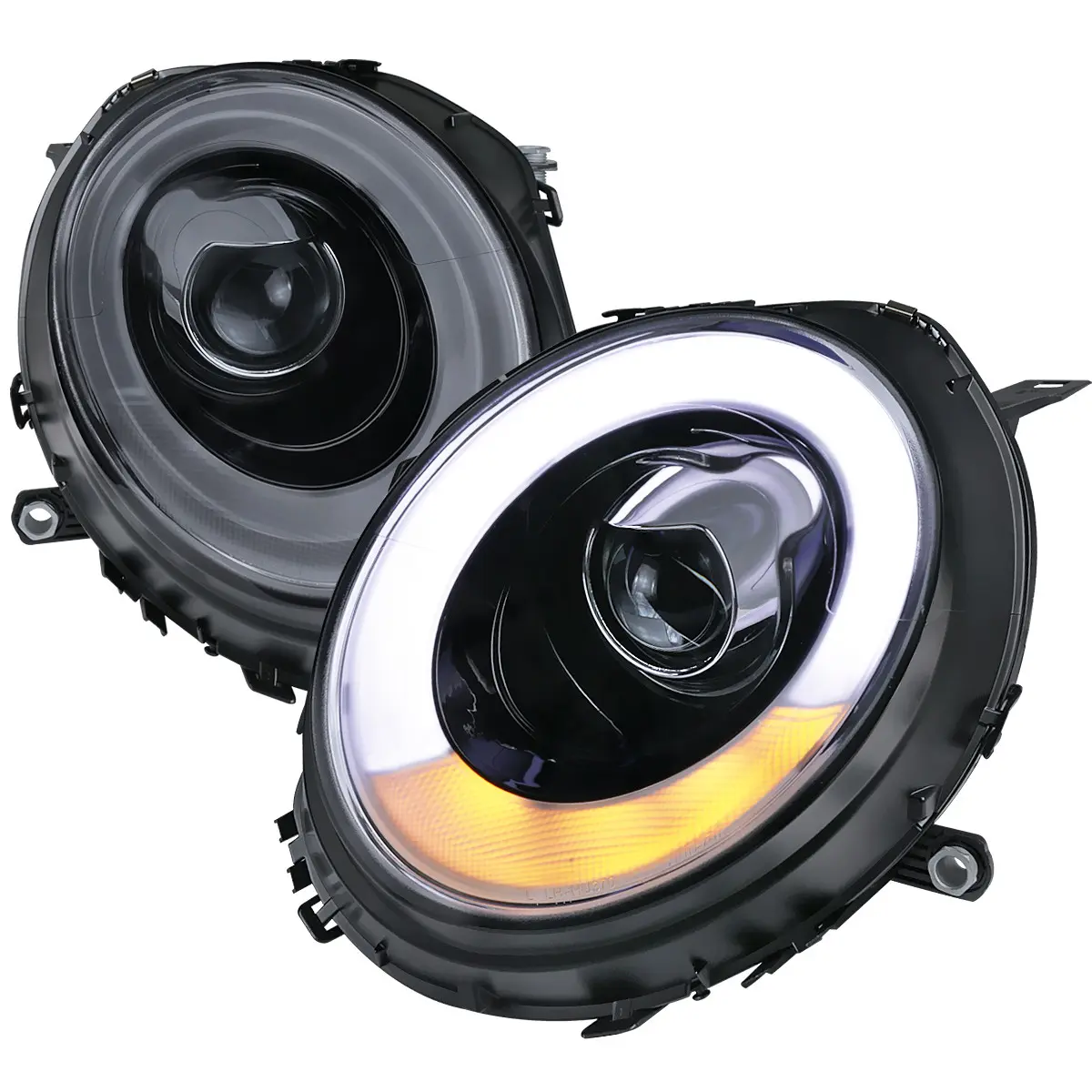 2007-2015 Mini Cooper R55 R56 R57 R58 R59 Projector Headlights w/ LED Turn Signal Lights (Glossy Black Housing/Smoked Lens)