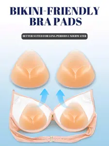 Washable Silicone Chest Pad Lining -1 Pair Reusable Top-up Breast Pad for Bikinis and Swimwear-Heart-shaped Lift Pad for Triangle Top, Sport Corset and Wedding Dress-Soft Comfortable Chest Pad Lining for Women, Adjustable Size