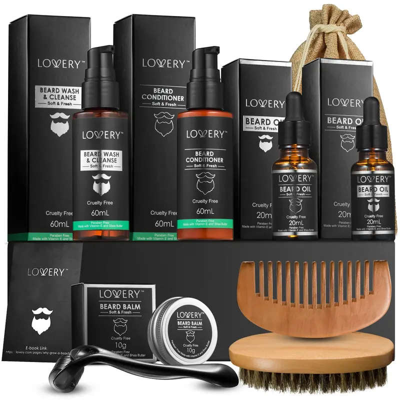 Beard Grooming and Growth Kit, 12Pc Mens Beard Care Trimmer Kit
