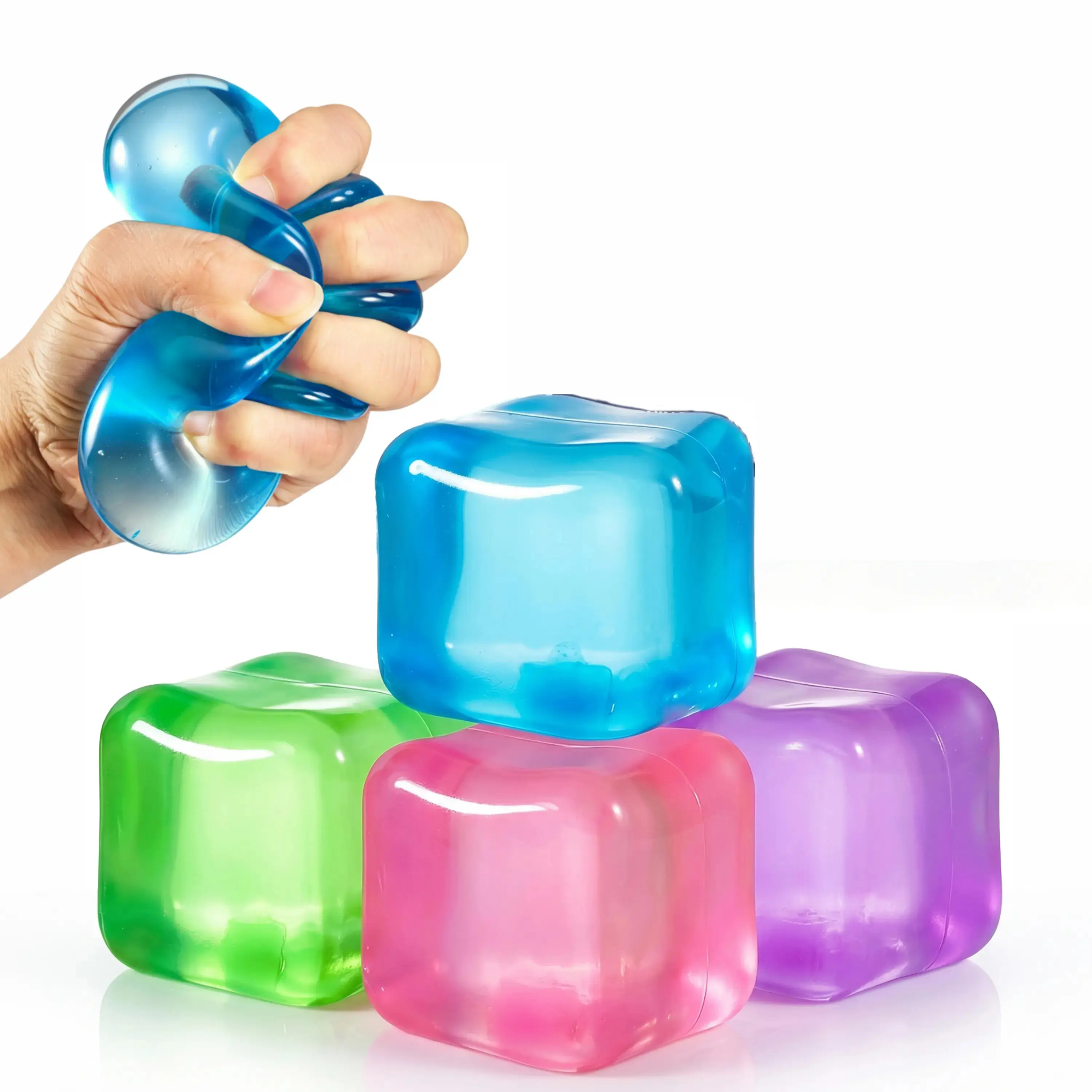 3 Pack Squishies, Squishy Cube Stress Relief Toys, Soft Squeeze Fidget Toys, Colorful Sensory Squishy Blocks for Relaxation, Desk Accessories and Gift Ideas