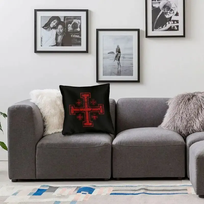 Templar Knight Medieval Warrior Symbol Square Throw Pillow Case Home Decorative Jerusalem Cross Seal Cushion Cover for Car
