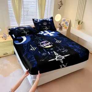 Ghost band 3 Pcs fitted sheet set, including 2 coreless pillowcases, strong wrapping, perfect for those who love dark, gothic metal styles, a unique bedroom bedding decoration, stylish & durable, making it an excellent gift choice.