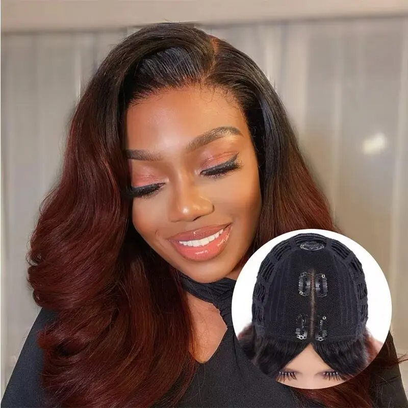 【LIVE Clearance】Brunette Auburn Brown V-Part Bodywave Human Hair Full Cap Wig, No Leave Out, Super Natural Look, Beginner-Friendly, Suitable for Everyday Wear, Bodywave Hair, Wigs Human Hair