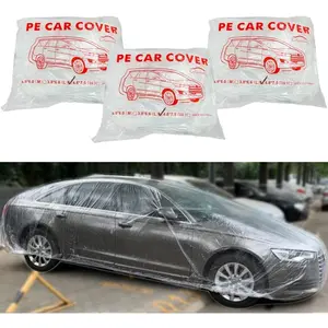 3 Packs Disposable Car Cover Clear Plastic Car Cover Universal Rain Dust Garage Cover with Elastic Band Medium (12.4 FT x 21.6 FT)