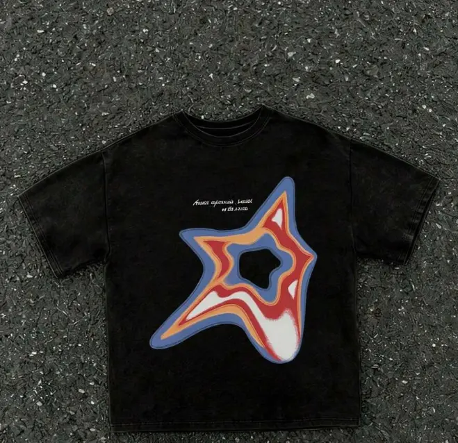 Retro y2k psychedelic melted gradient star print t-shirt edgy urban street photo shoot summer breathable pure cotton oversized unisex short sleeve tee