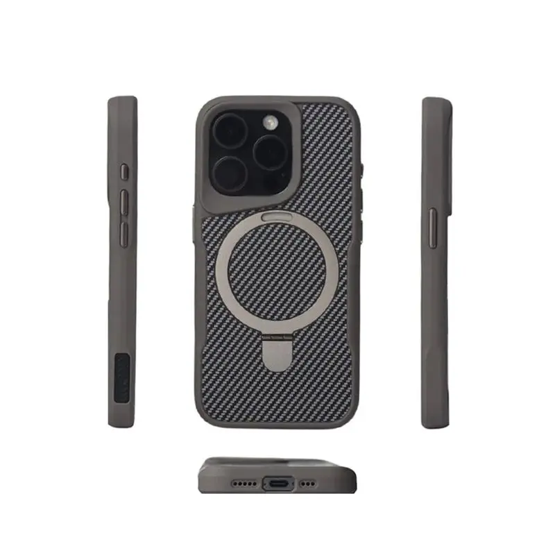 HAY Invisible KickStand Carbon Fibre for MagSafe Phone Case for iPhone 16 17 Pro Max 14 15 Pro 13 12 Wireless Charging Armor Cover