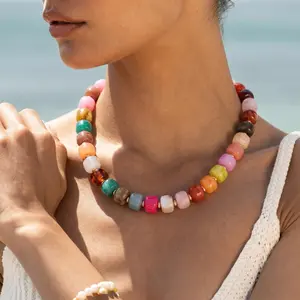 Resin Chunky Beaded Necklace for Women Minimalistic Modern Statement Big Bead Necklace Fashion Trendy Summer Necklaces Jewelry Gifts