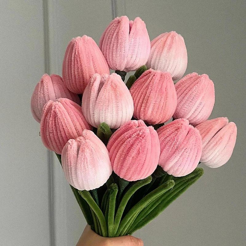 10pcs Pipe Cleaners Craft Supplies, DIY Tulip Bouquet Making Kit, Chenille Stems Flower Craft Kit Fuzzy Sticks Crafting Materials Bendable Wire Bulk for Art Classroom Mother’s Day Gift