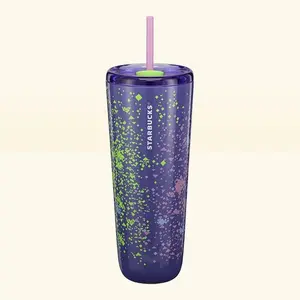 NWT Starbucks Tumbler 2025 Pixel Geometric Purple & Lime Green Hot/Cold SS Venti Cup