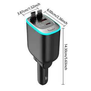Retractable Car Charger 4 in 1 Fast Charging Super Fast Retractable Cell Phone Charger USB Type C PD 30W USB C QC3.0 Fast Charging Voltage Detection for For Ios And Android Phone Charging High Speed Charger