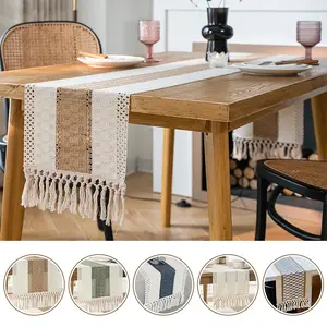 Bohemian Style Tables Runner With Tassel Natural Cotton Linen Table Runner Dining Table Cloth For Wedding Party Home Decor