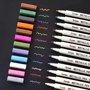 12pcs Acrylic Markers Set, Fine-Point Metallic Acid-Free Quick-Dry Vibrant Color Pens for Black Paper, Rock Painting & Office Stationery DIY Crafts