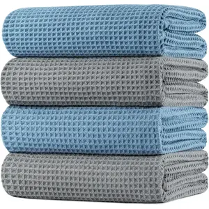 430 GSM Oversize Waffle Weave Bath Towel 4 Pack, 60 x 30 Inch, Quick Dry Lint Free Microfiber Polyester Polyamide Absorbent Bath Towel for Bathroom Gym Spa