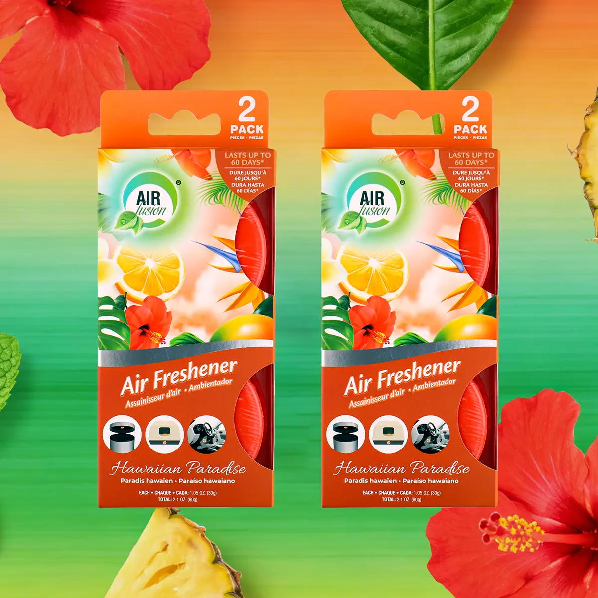 AIR FUSION Stick-On Gel Air Freshener, 2.1 Oz 2-Pack Home Fragrance for Bathroom Freshness, Aromatherapy Essential Flowers Scent, Adjustable Intensity Odor Control (0-500 ml Capacity)