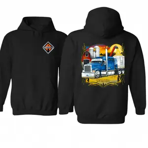 CornPicker LargeCar International Truck Hoodie, Large Car Blue Semi Graphic Sweatshirt, Classic Diesel Trucker Pullover for Big Rig Enthusiasts