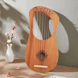 Beginner Harp with 7 Metal Strings, Includes Tuning Lever and Extra String Set, Ideal Instrument for Beginners, Comes with Manual, Wooden