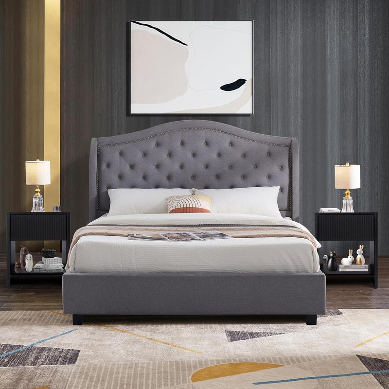 Giratree 2 Piece Mid-Century Modern Nightstand Set, Farmhouse Bedroom Nightstand, Small Side Table with Storage, Recessed Cabinet Wood Nightstand