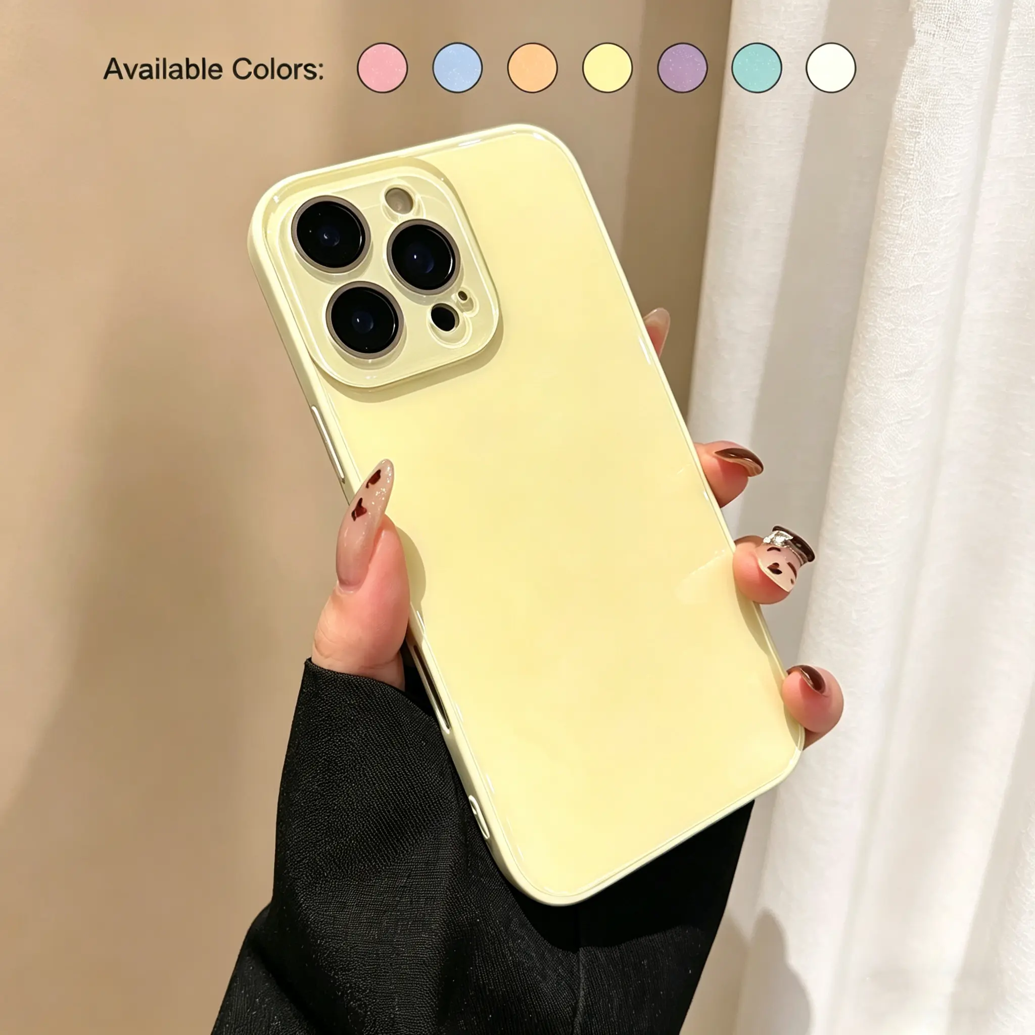 Crystal Solid Color Case For iPhone17 16 15 14 13 with Camera Lens Protection Slim Shockproof Case, Smartphone, Handheld