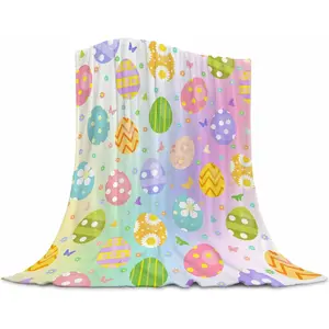 JOOCAR Easter Eggs Blanket, Butterfly Spring Colorful Watercolor Pastel Easter Decoration Blanket, Cozy Fuzzy Plush Warm Blankets for Couch Sofa