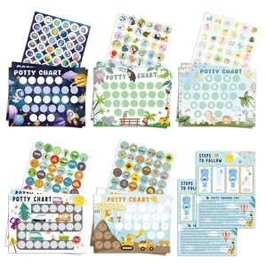 Potty Training Chart for Boys, 17 PCS Potty Training Sticker Chart Set, 5 Cute Themes Including Dinosaurs, Cars, Zoo and More
