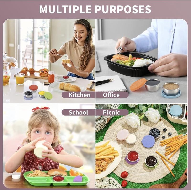 8 Pack - 1.6 Oz Small Salad Dressing Containers To Go, Leakproof Condiment Containers with Lids Reusable Stainless Steel Sauce Cups for Lunch Boxes Kitchen Storage Picnics Travel Meal Prep