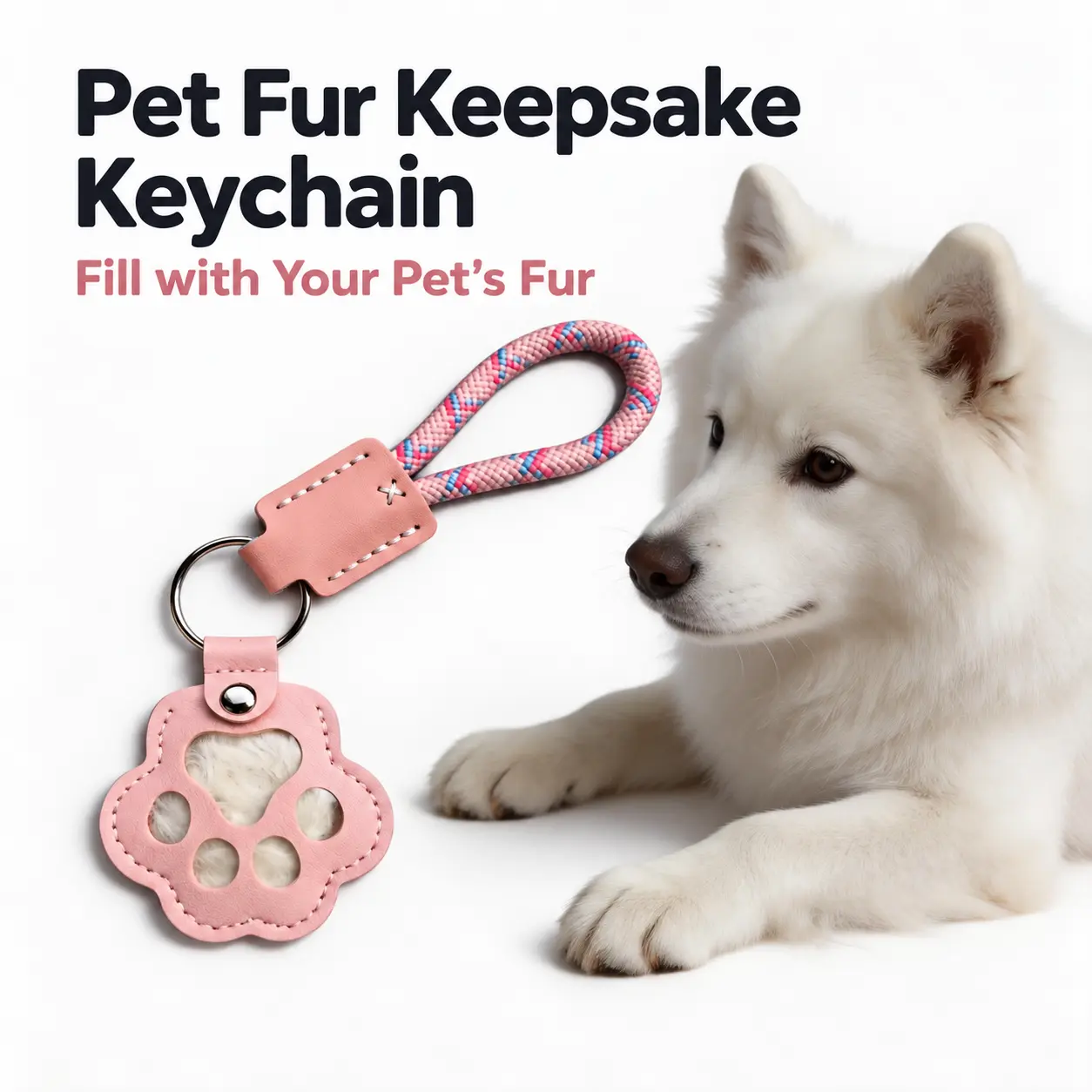 Pet Fur Keepsake Keychain - Cute Paw Print Dog Hair Memorial Keychain & Pet Loss Sympathy Gift for Dog Cat Lovers