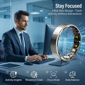 Smart Ring - Minimalist Smart Jewelry for Holistic Health | Waterproof Sleep & Activity Tracker with Heart Rate, HRV & Temp Monitoring - Seamless Wellness Tech Titanium