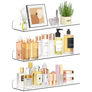 Floating Shelves for Wall Decor, 15" Extra Clear Wall Shelves for Bedroom, Living Room, Kitchen, Bathroom Decor, Nail Polish/Book/Decoration/Makeup/Perfume Organizer Floating Shelf-3Pack