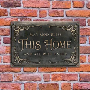 2D Customized God Bless Home Quote Vintage Themed 8×12 Inch Aluminum Sign Wall Decor, Suitable for Home Decor Enthusiasts and Religious Theme Lovers