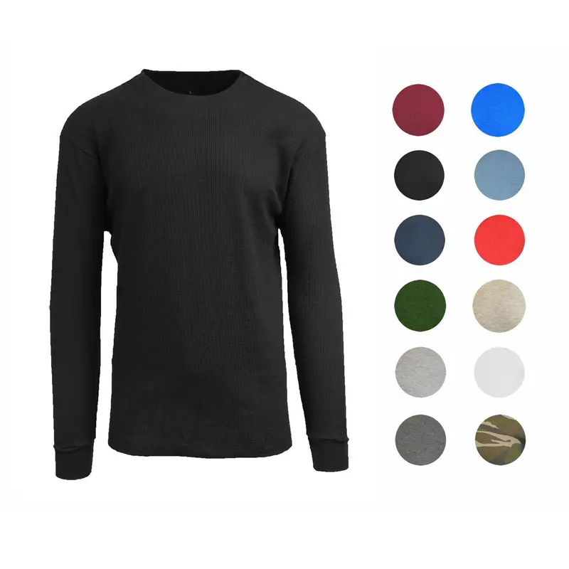 Men's Long Sleeve Menswear Knit Classic Cotton Crewneck Breathable Hem Thermal Shirts Knitwear Plain