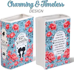 Book Shaped Ceramic Vase Vintage Aesthetic Flower Vase for Book Lovers Home Decor Desk Shelf Decoration Unique Gift for Readers Sense and Sensibility Inspired Perfect Mother’s Day Gift Idea for Mom