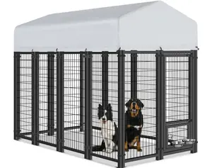 ORANLAND 7.8x4x6FT Heavy Duty Outdoor Dog Kennel – Secure Welded Steel with Lock, Waterproof Roof & 2 Rotating Bowls