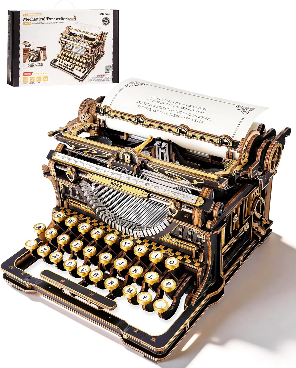 ROKR 3D Wooden Puzzles for Adults, 12-Hour Immersive Mechanical Typewriter Model Kit,Gifts for Adults LK703B (Classic Version)
