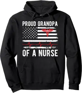 Proud Grandpa Of A Nurse Grandpa US Flag Pullover Hoodie