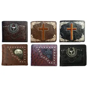 Longhorn, Cross, Cross Praying Cowboy Men Western Wallet Bifold Style