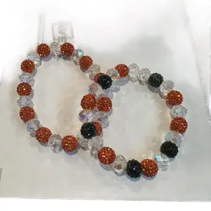 Orange and Black Bling Beaded Bracelet with Round Beads and Mixed Color Design set of 2