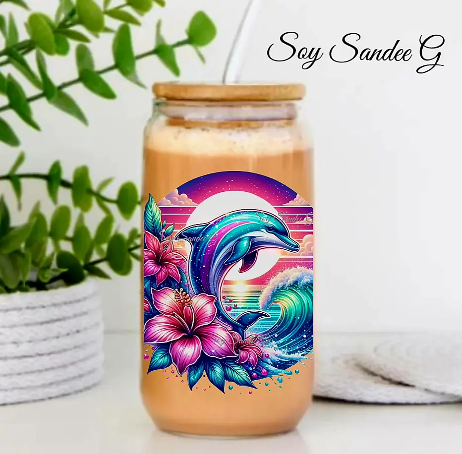 Dolphin Wave (Pink & Teal) - UVDTF Decal for cups/hard surfaces sticker